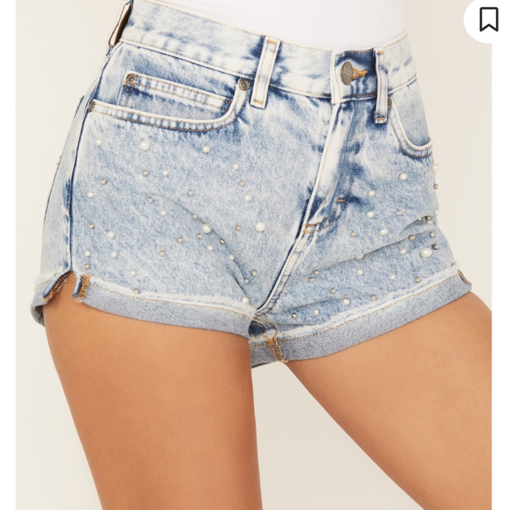 Lee Pearl Studded Denim Cutoff Shorts Acid Wash Western Festival Size 31 NWT